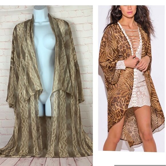 Entro- sheer chiffon flowy 3/4 sleeve kimono - Picture 1 of 13